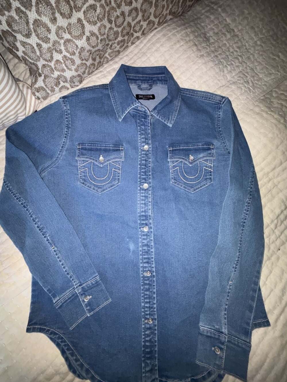 True Religion Women Western Long Sleeve Denim Shirt